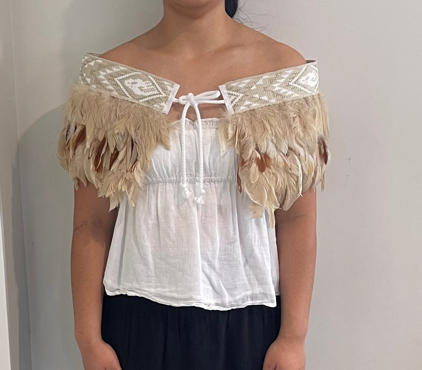 Beige Tan- Feathered Maori Cape