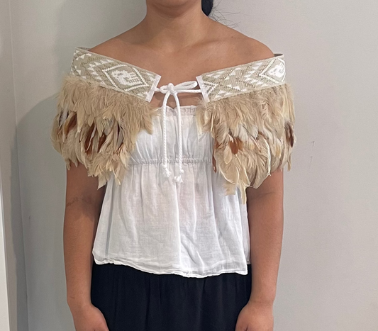 Beige Tan- Feathered Maori Cape