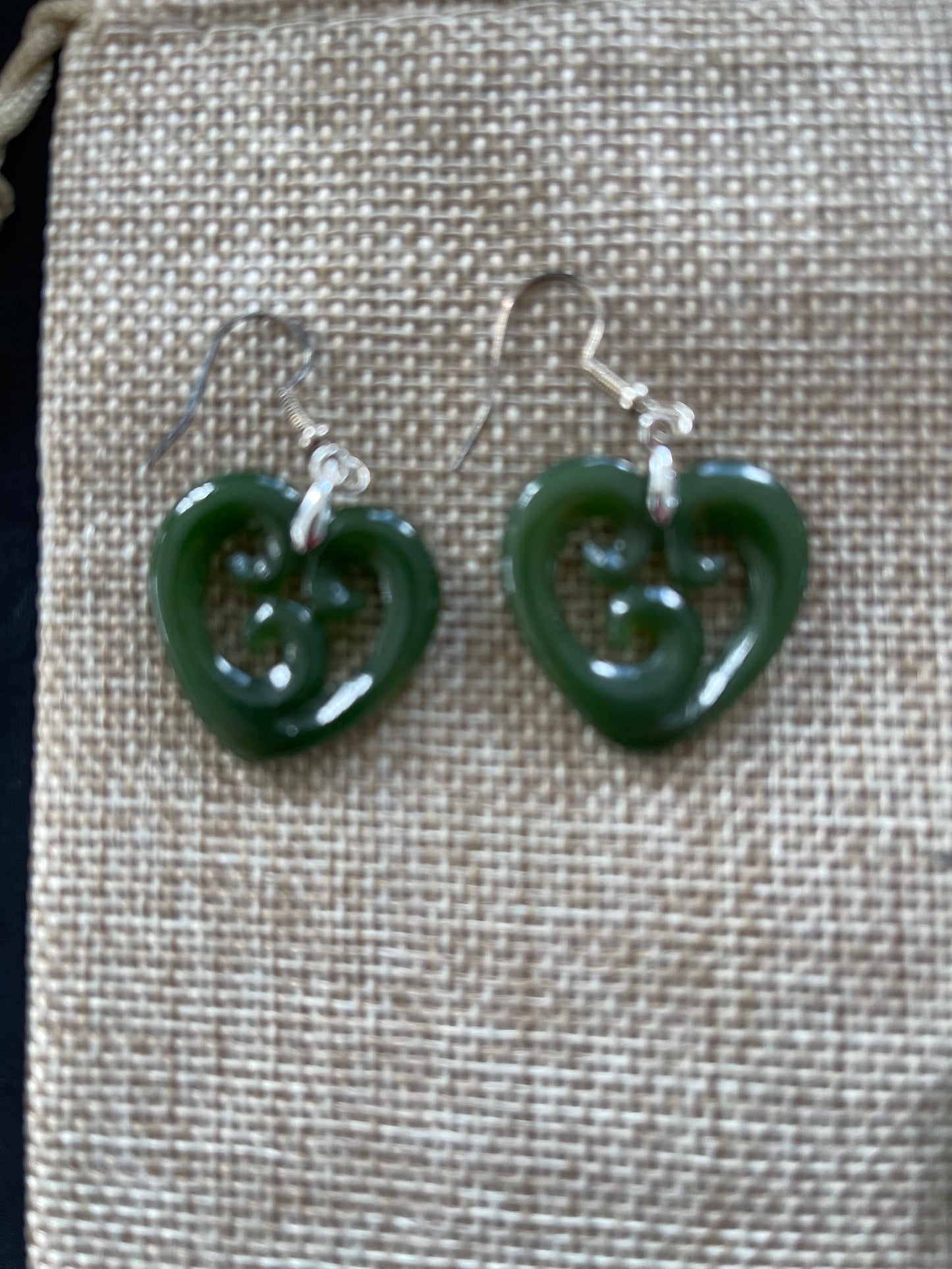 Greenstone Triple Heart Earrings