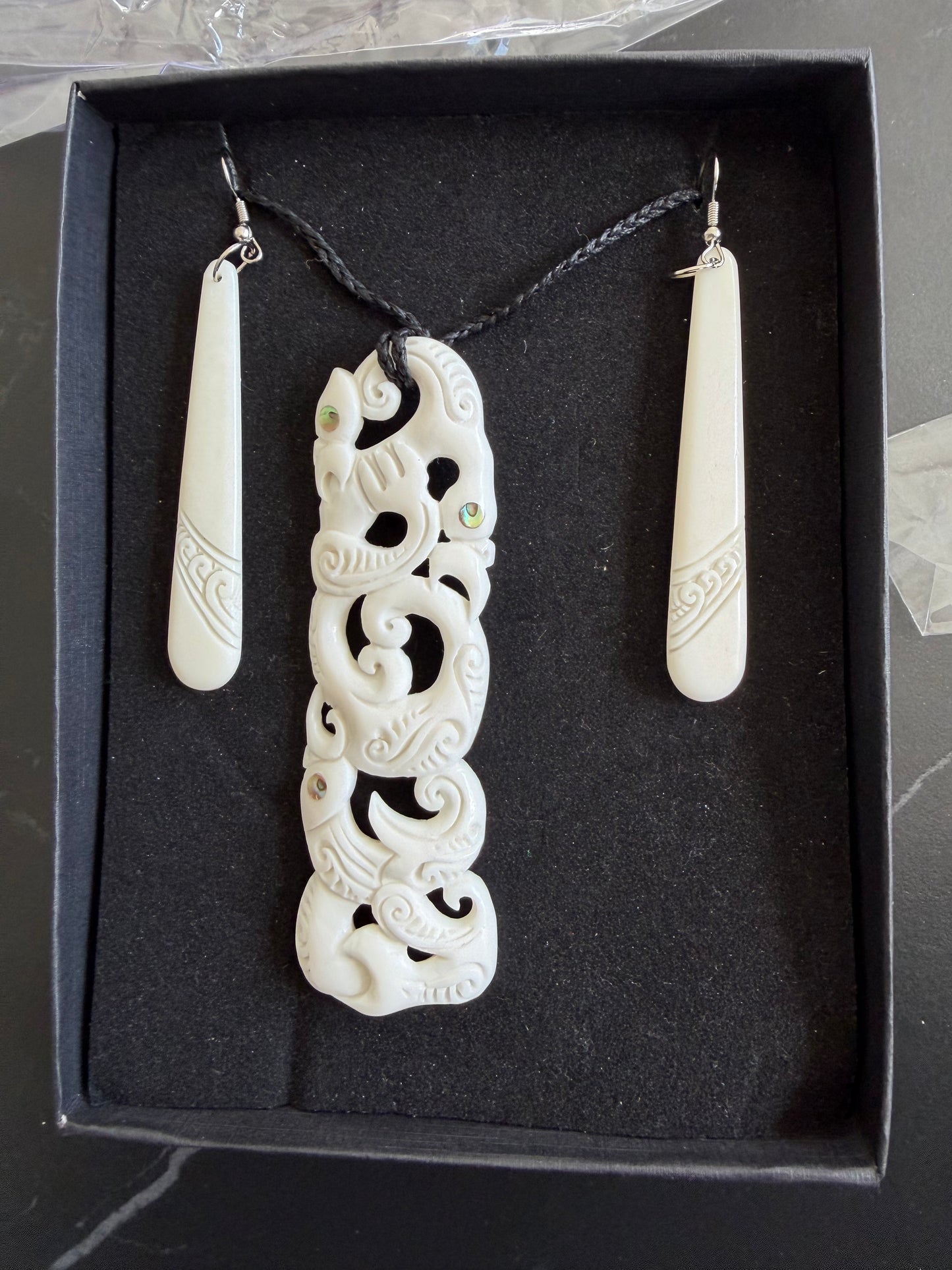 Manaia- Bone Necklace & Earrings