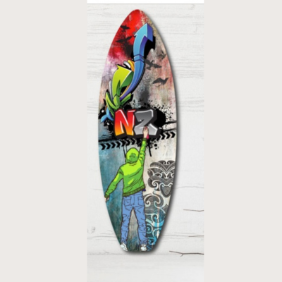 Graffiti Ply Surfboard Art - Kiwiana Wall Art