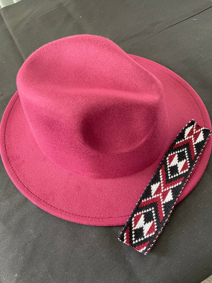 Potae - Pink Maroon Fedora Hat and Band