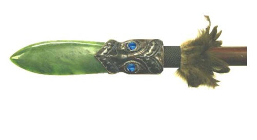 hand-carved full size Taiaha with greenstone blade.