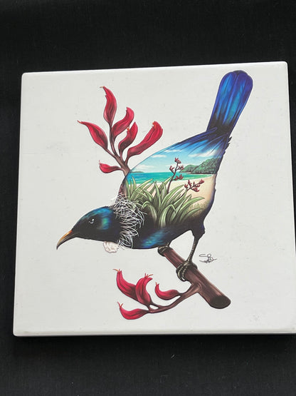 Square Tui Bird - Ceramic Wall Art