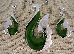 Green Fish Hook Necklace and Earrings