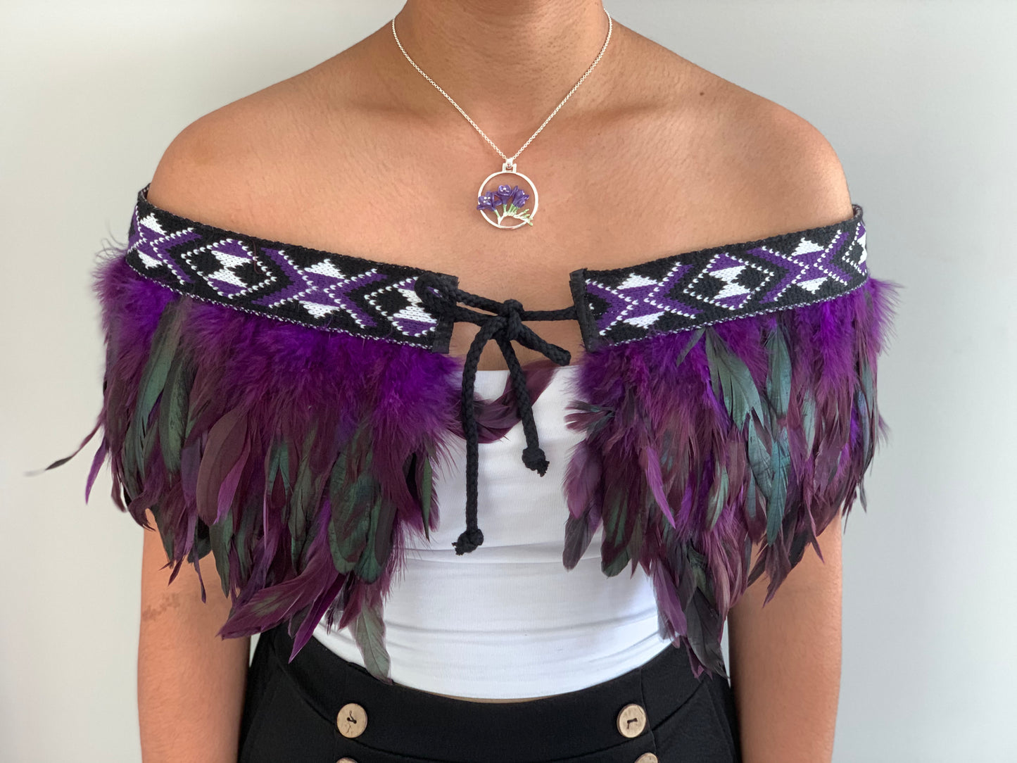 Purple feathered Maori cape