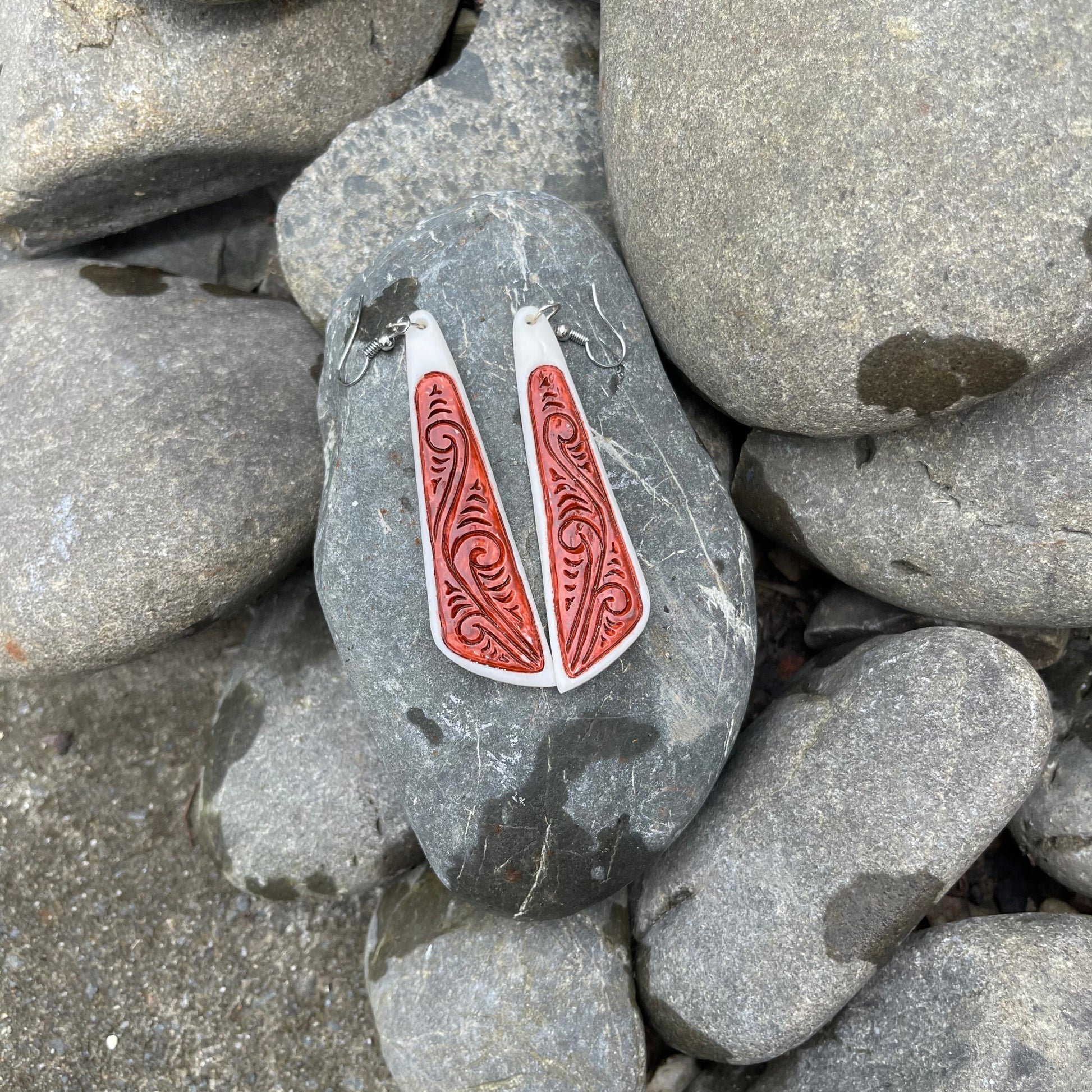 Toki Carved Maori Bone Earrings