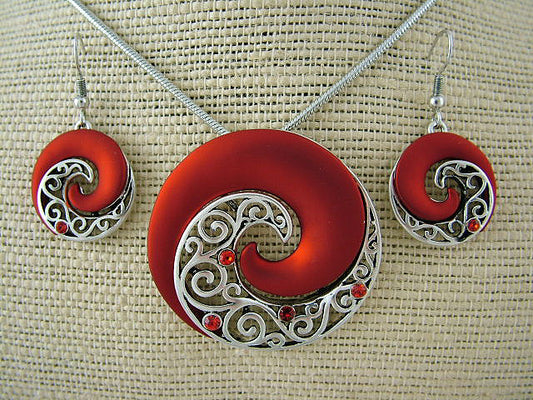 Red koru ox-silver necklace set