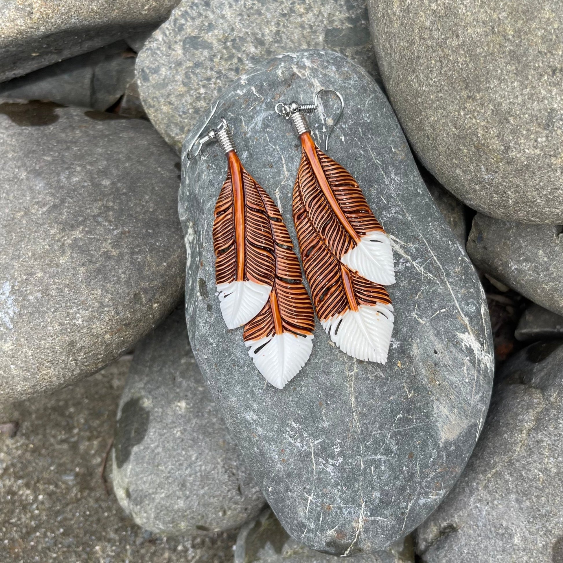 Bone feather earrings Clearance