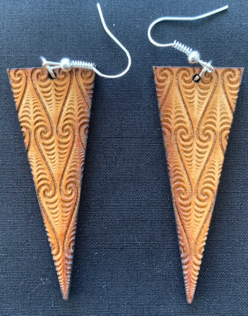 Wooden Kowhaiwhai Triangle Earrings