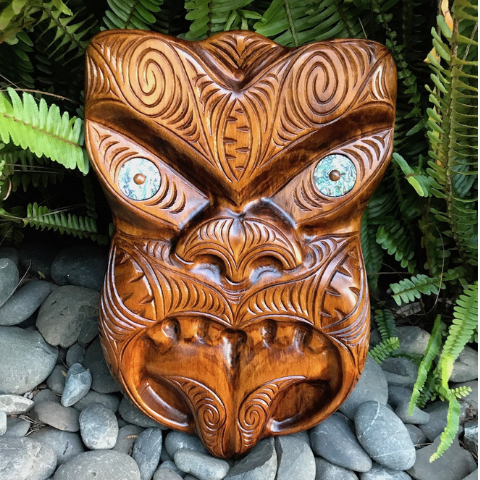 Large Carved Wheku - Wood Carvings - Wheku Meaning - Maori Mask - Carving Wood NZ
