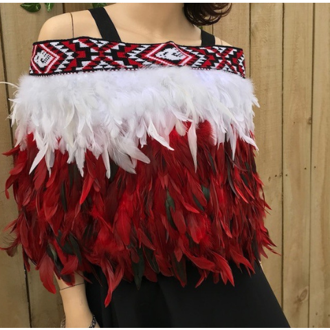 Red coque and white hen are colours taken from the Pōhutukawa - Feathered Maori Cape - Wedding Korowai - Maori Capes