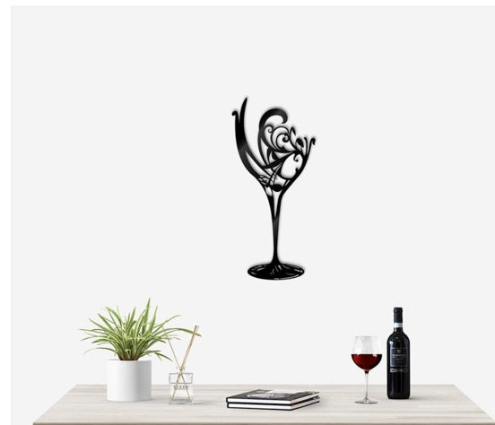 Large Wine Bottle and Glass Set - Metal Wall Art