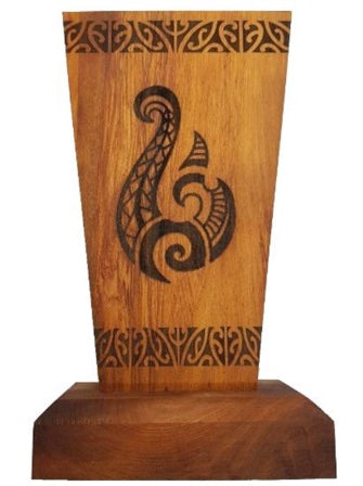 The NZ Rimu hook Trophy is crafted from the finest NZ rimu wood
