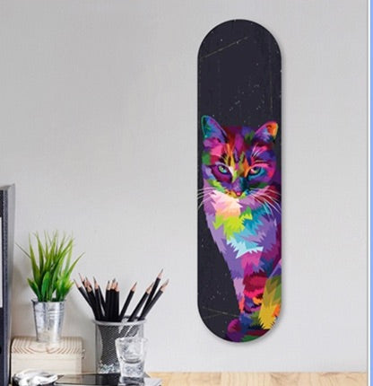 Cat Abstract Printed Skateboard Art - Kiwiana Wall Art