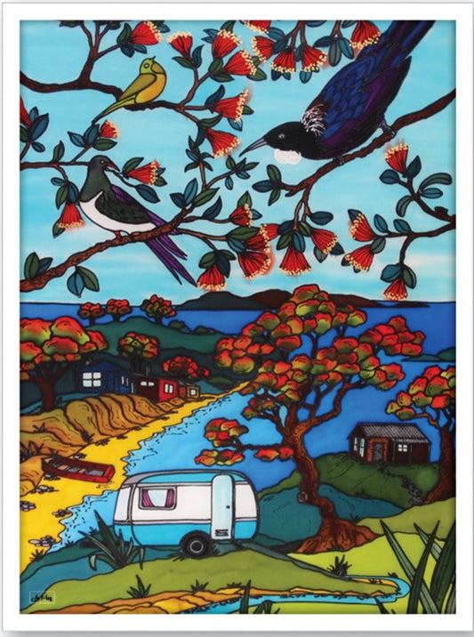 Large maori artwork is framed its a Jo May Canvas Bird print,