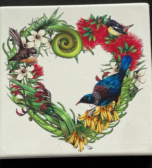 Square Birds Heart - Ceramic Wall Art