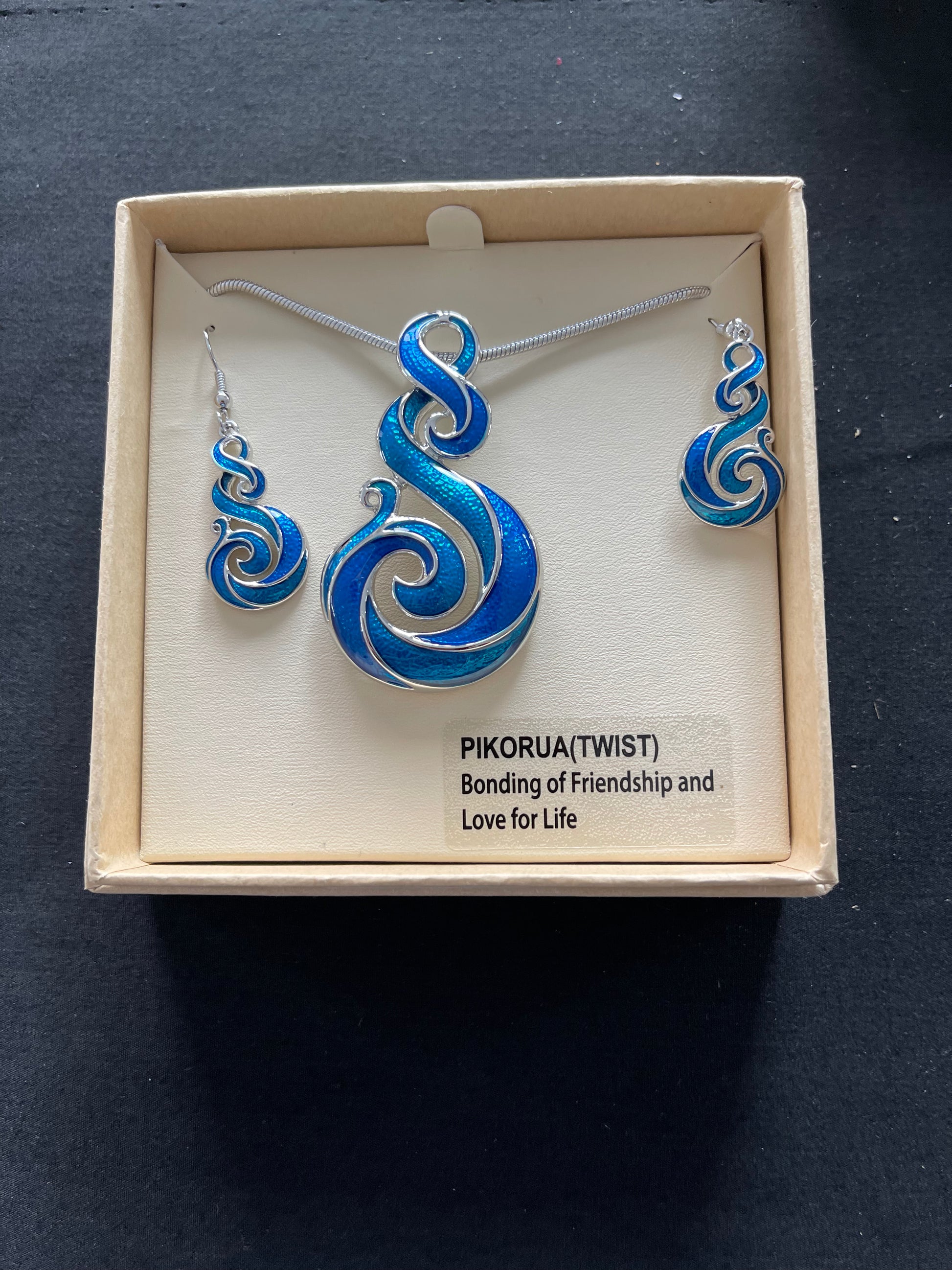 Blue Koru Twist Necklace and Earrings