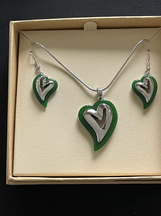 Jade Heart Necklace and Earrings