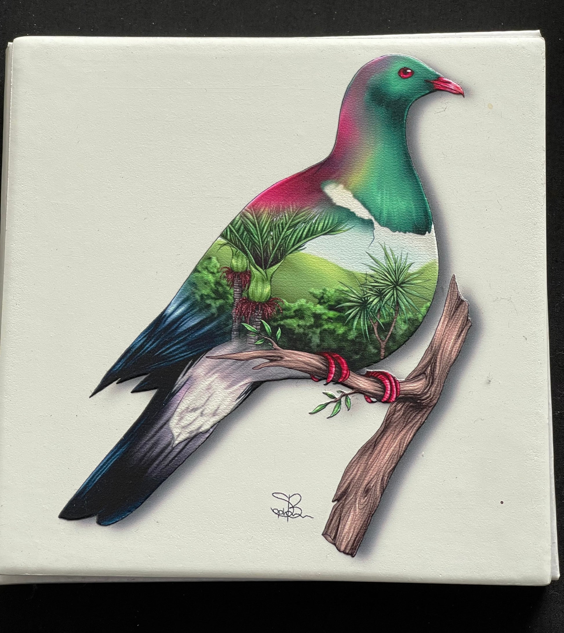Square Wood Pigeon - Ceramic Wall Art