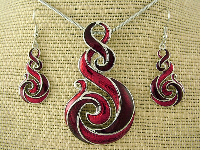 Red Twist Necklace and Earrings