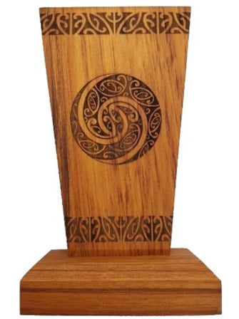 The NZ Rimu koru circle Trophy is crafted from the finest NZ rimu wood