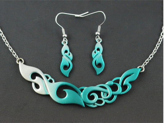 Circle Paua & Jade Necklace and Earrings