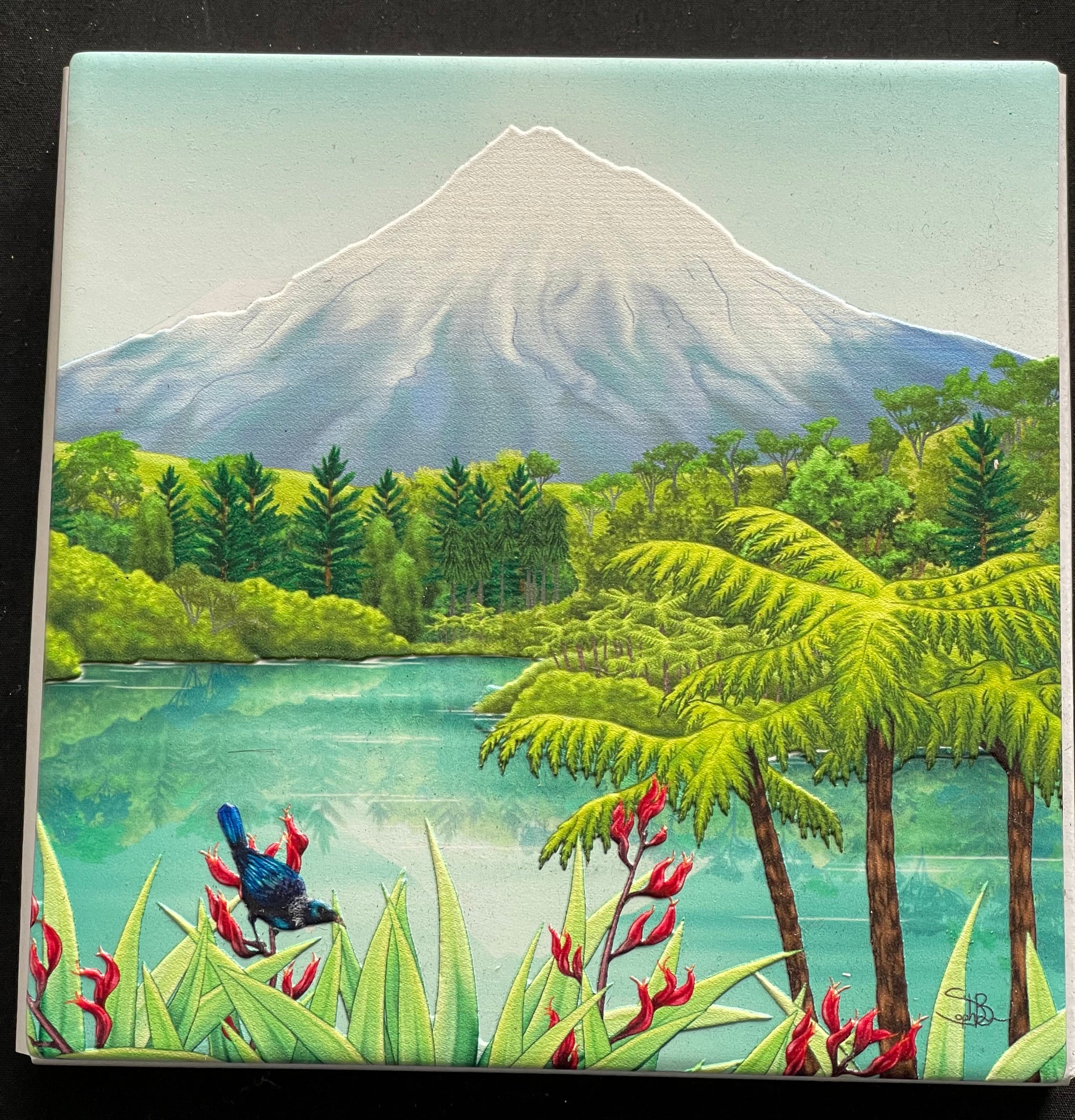 Square Tui Forest ceramic wall art or table art with cork backing 15 x 15cm square
