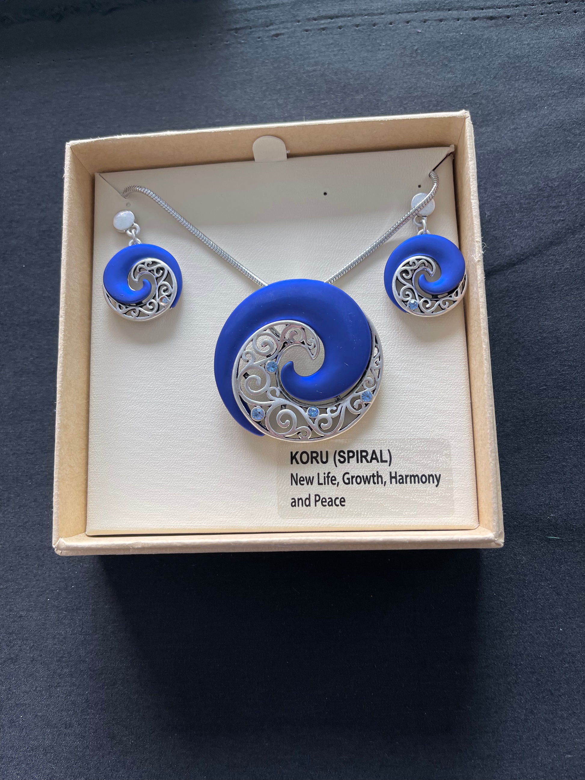 Blue Koru Necklace and Earrings